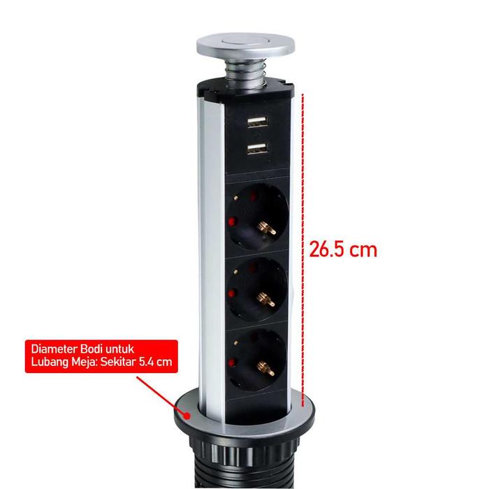 Primal Stop Kontak Pull Pop UP 3 Electric Plug Socket + 2 USB Port EU - PDU