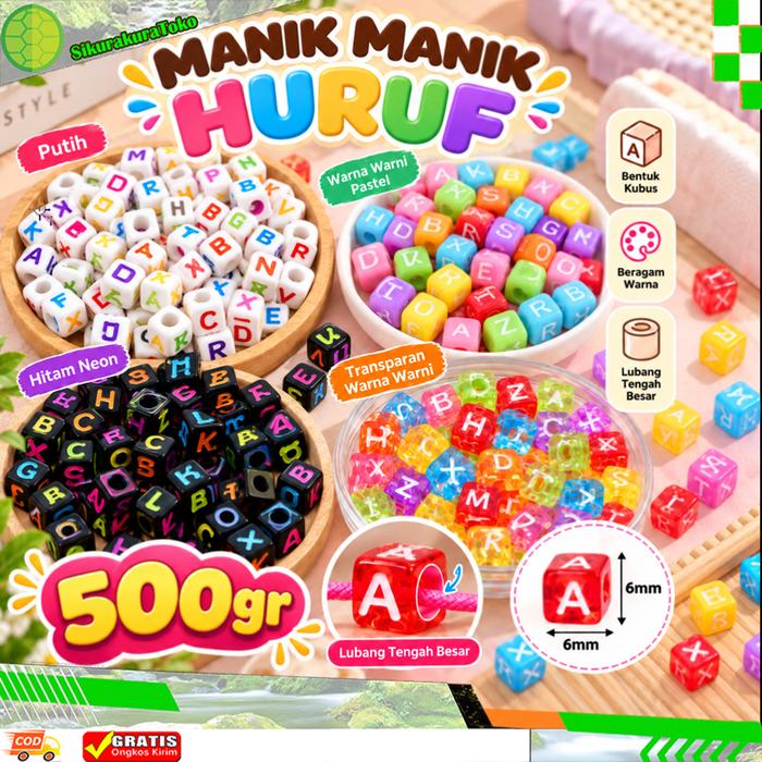 (SKR) 1 PAK Mote Manik - manik Dadu Ronce Huruf Abjad Berbagai varian bahan aksesories gelang keraji