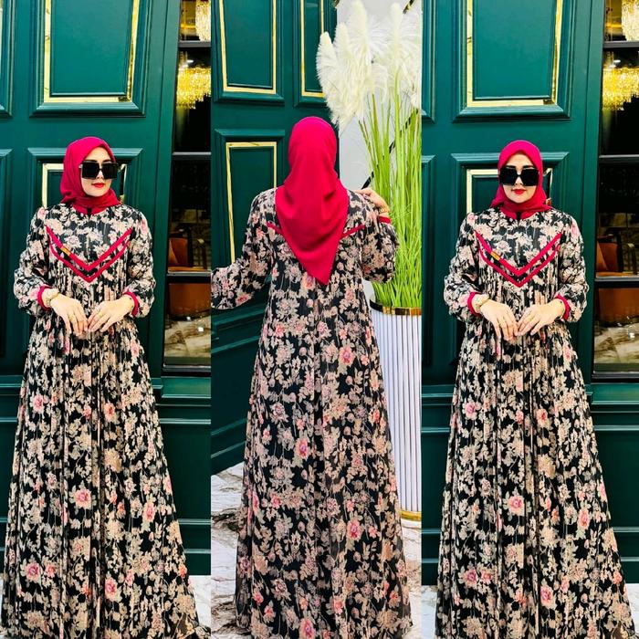 Maharani Set Bahan Ceruty Babydoll Premium, Dress Simple Elegant Gamis Cantik Panjang Wudhu Muslim J