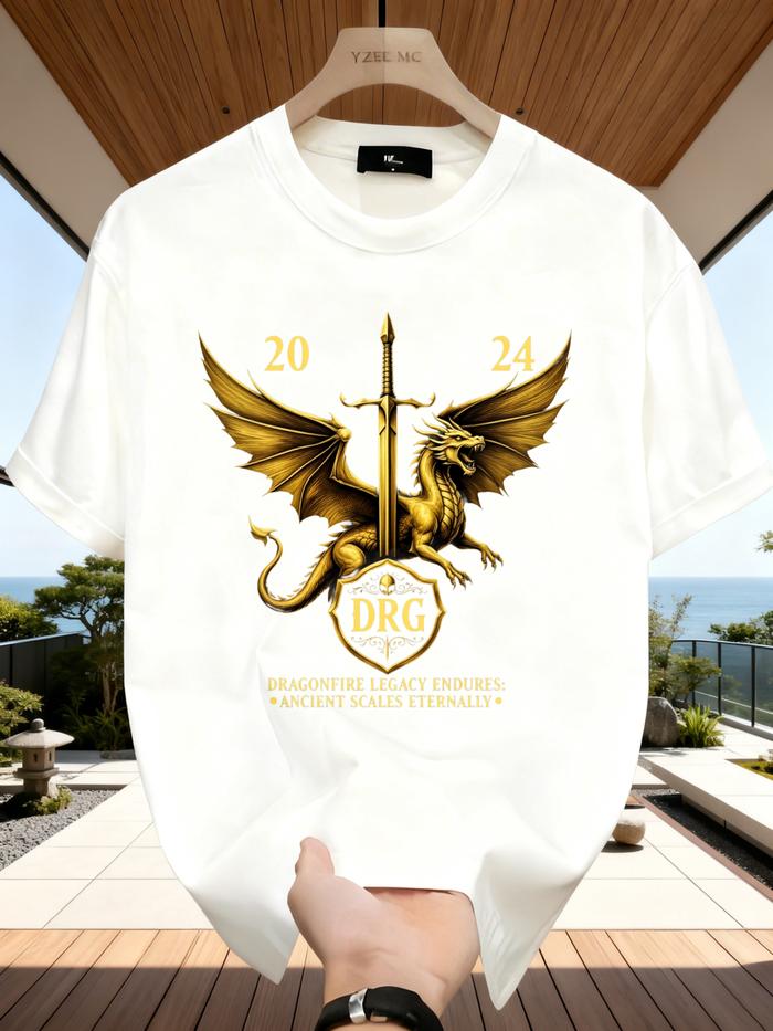 Kaos Pria Tongkat Pedang Naga Emas 2024 Nyaman Dan Serbaguna Kaos Lengan Pendek Santai Outdoor