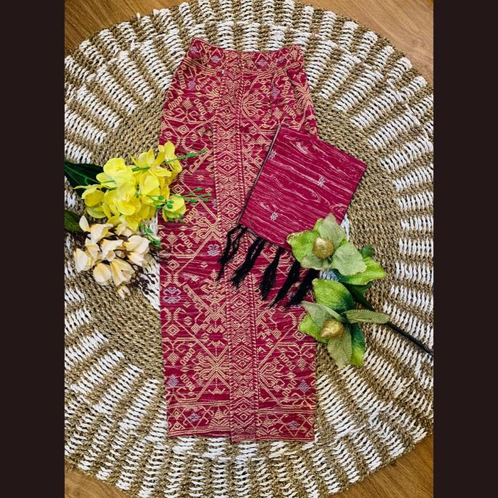 Kamen Katun Strait Full Bordir Set Selendang Creative / Kamen Jadi / Pakaian Adat Bali Discount
