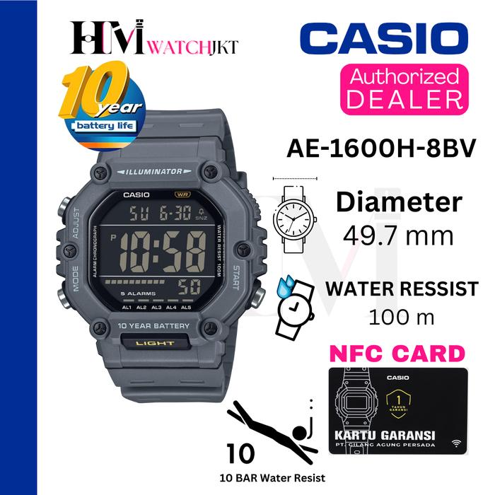 CASIO AE-1600H-8BVDF Jam Tangan Pria Original Digital Rubber Antiair AE-1600H-8BV AE-1600H