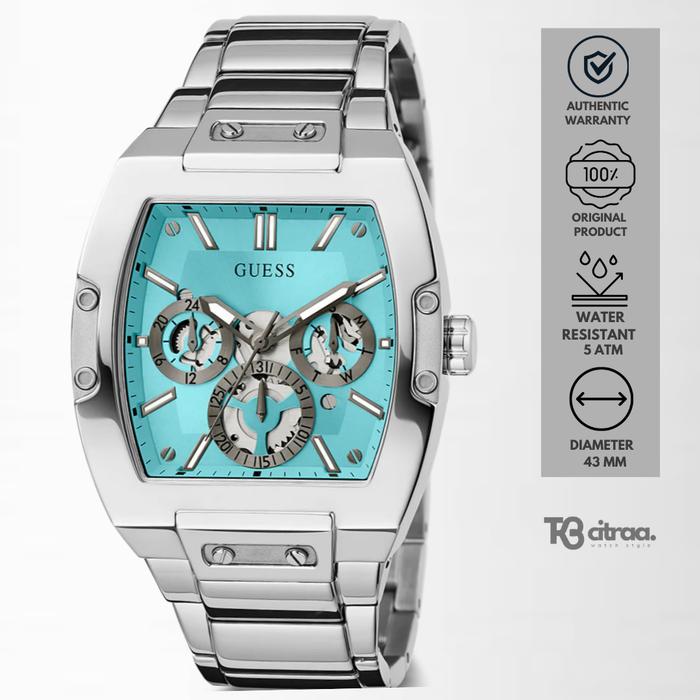 Jam Tangan Pria Guess Phoenix GW0456G4 Chronograph Men Blue Dial Silver Stainless Steel Strap Mewah 
