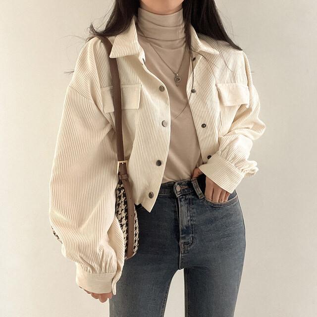 Monica Corduroy Jaket Korean Style Wanita Retro Kolor Terbaru Jacket Crop Top baju atasan wanita ter