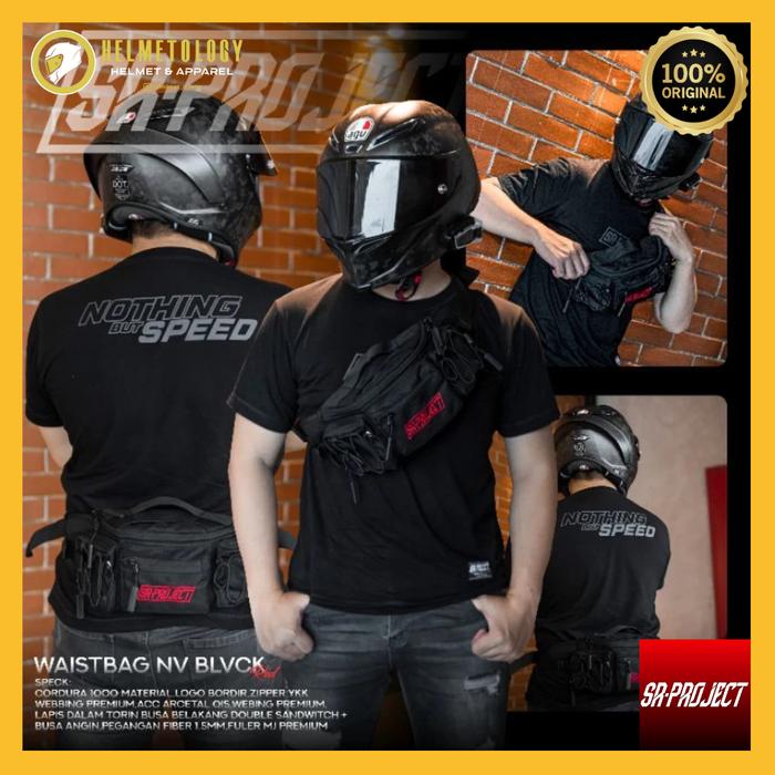 SR PROJECT NV BLACK RED WAISTBAG TAS PINGGANG WAIST BAG ORIGINAL