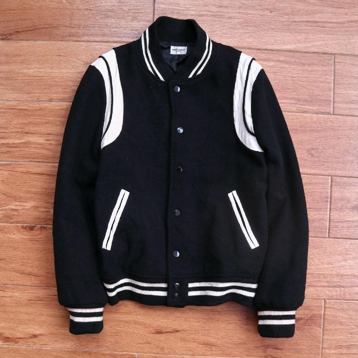 YSL size L Jaket varsity baseball Yves saint laurent by Hedi slimane teddy jacket bomber wool mix ku