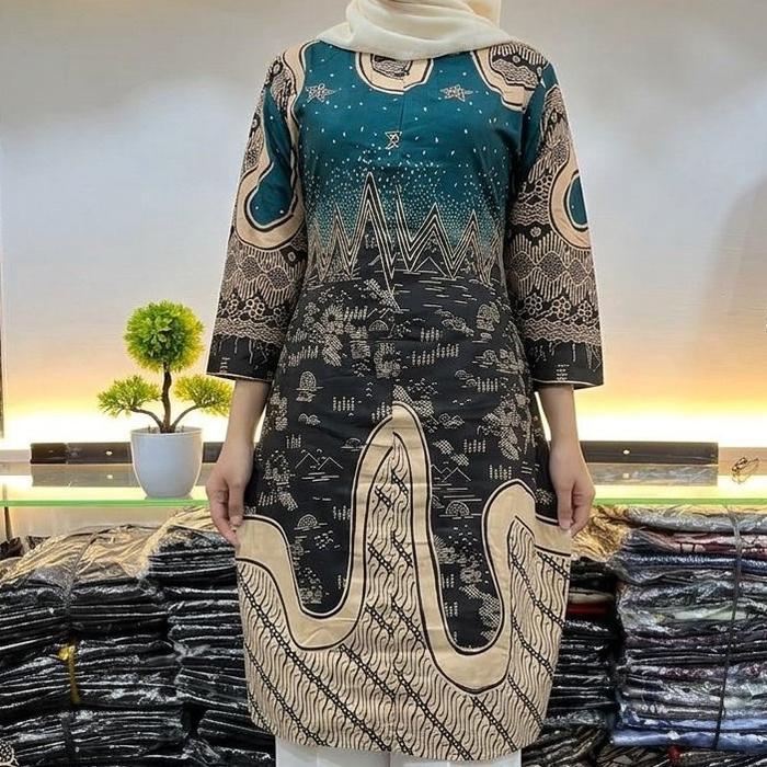 Batik model tunik hijau emerald