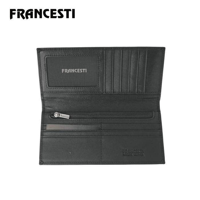 Francesti Dompet Kartu Panjang Wanita/Pria Kulit Asli 11 Slot Kartu Hitam 169-19x19.5x1.5cm Cocok Un