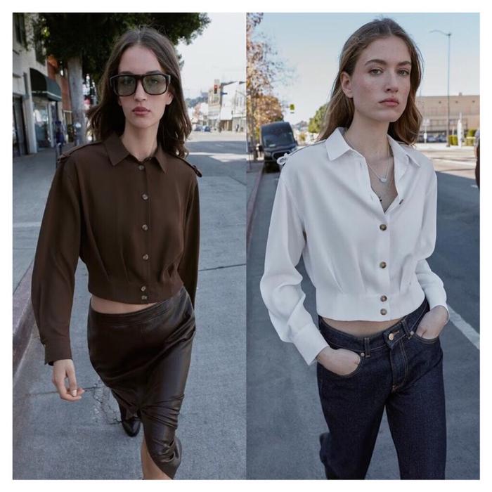 WSRGR - (Coffee / White) White Cropped Blouse