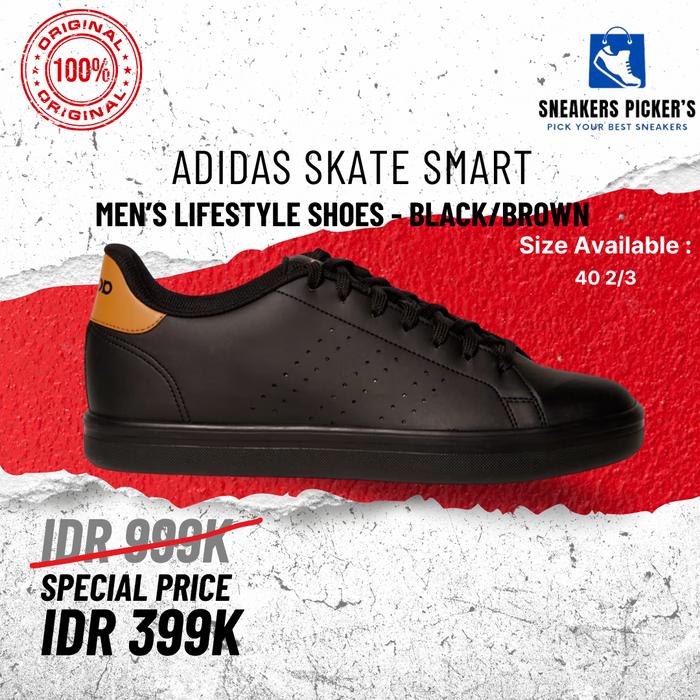 Sepatu sneakers pria Adidas Skate Smart Men's Lifestyle Shoes - Black/Brown - ORIGINAL
