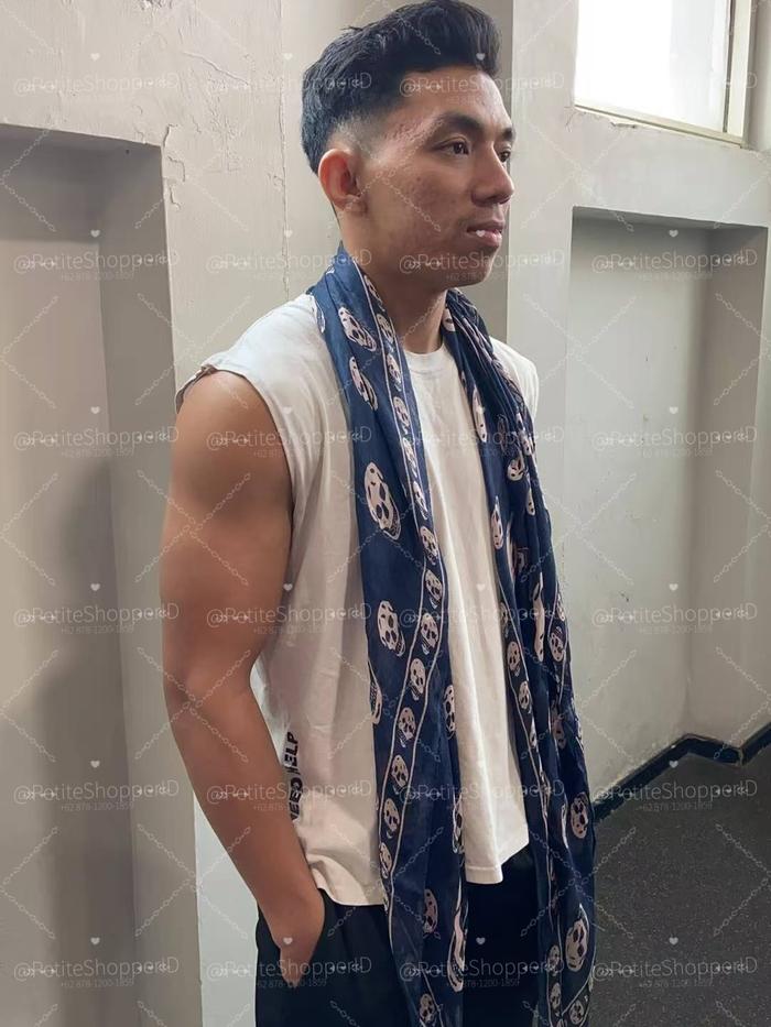 AUTHENTIC Alexander McQueen Dark Blue, White Skull Printed Scarf