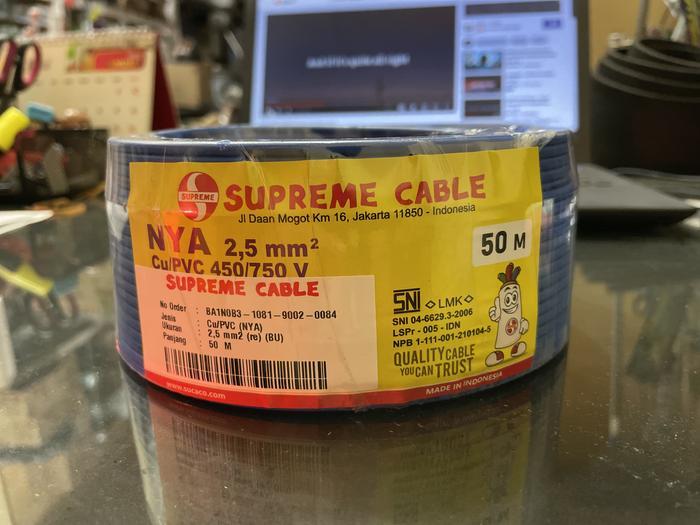 STOK TERBATAS !!!! KABEL NYA / TUNGGAL 2.5 MM BIRU SUPREME / 50 METER / NYA 2,5 MM TERJANGKAU