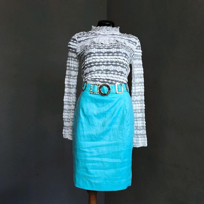 LA MODA GOJI LINEN BLUE SKIRT