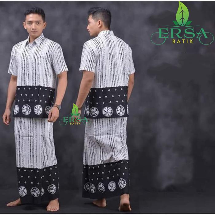 ERSA Set Sarung Kemeja Batik Koko Muslim Pria Dewasa Premium Lapis Furing Motif SRI JUMPUT Bahan Kat