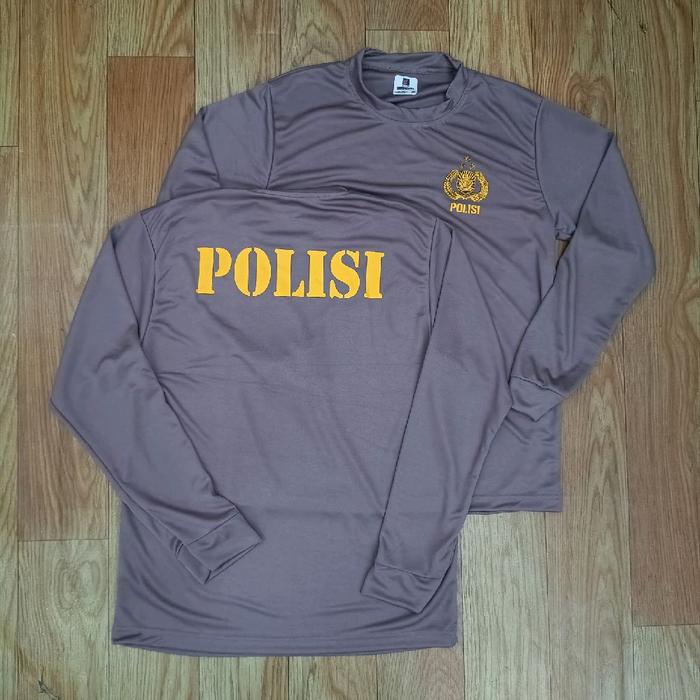 Kaos Cokelat Polisi Panjang Bahan Jersey / Kaos Polisi Panjang / Kaos Polisi