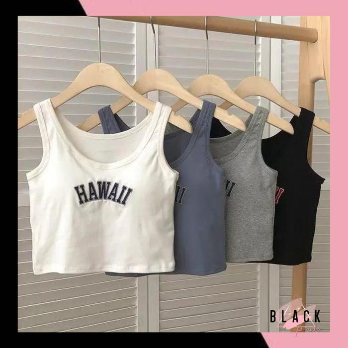 Blackpink Tanktop Hawaii Press Body Fashion Wanita Croptop Summer Import Sunmori 1123