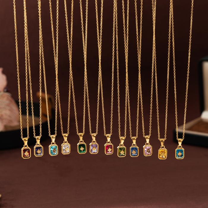 Titanium steel high color preservation North Star birthstone necklace, 12th birthday star collarbone