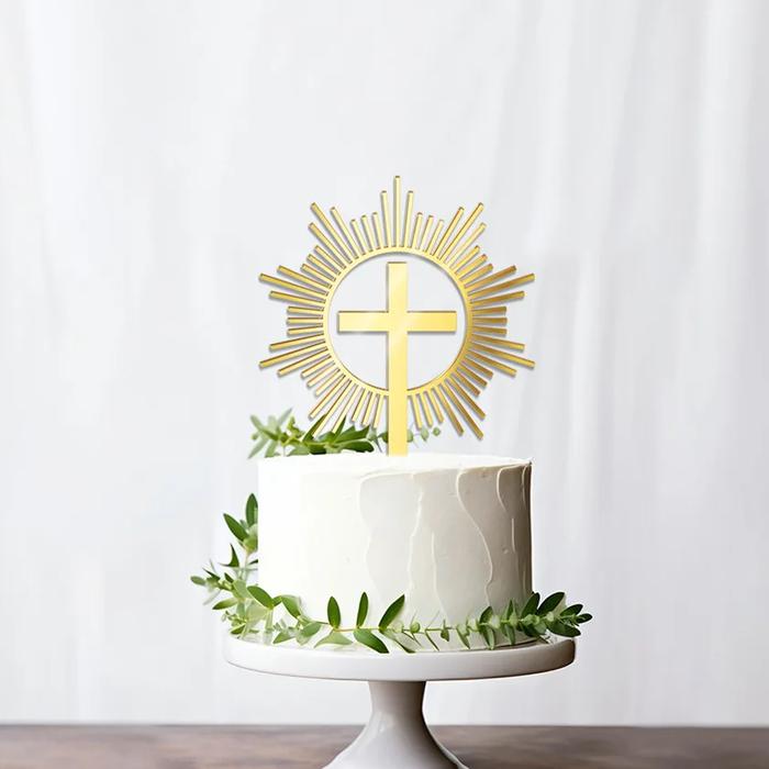 Cross Cake Topper Gold Acrylic Baptism Christening Happy Birthday Cake Toppers Communion Wedding Par
