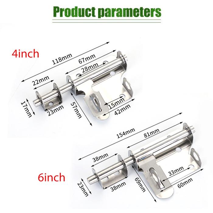 Slot Pintu Gudang 6/4 Inci Stainless Grendel Slot Pintu Jendela Overfall Slot Pintu Gudang STAMCO TE
