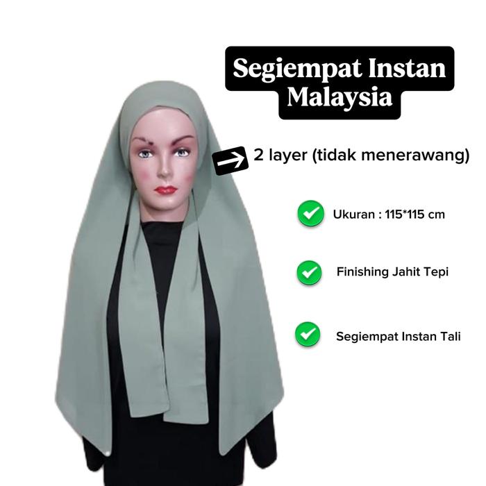 Jilbab Segi Empat Instan Malaysia Melayu Malay Ikat Tali Ceruty BabyDoll Premium Segiempat Segi Tiga