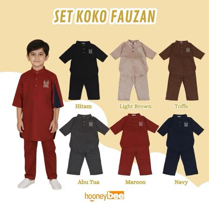 New Promo Set Koko Asraf / Koko Fauzan Honney Bee Setelan Koko Anak Junior Size 2-10 Thn Baju Anak L