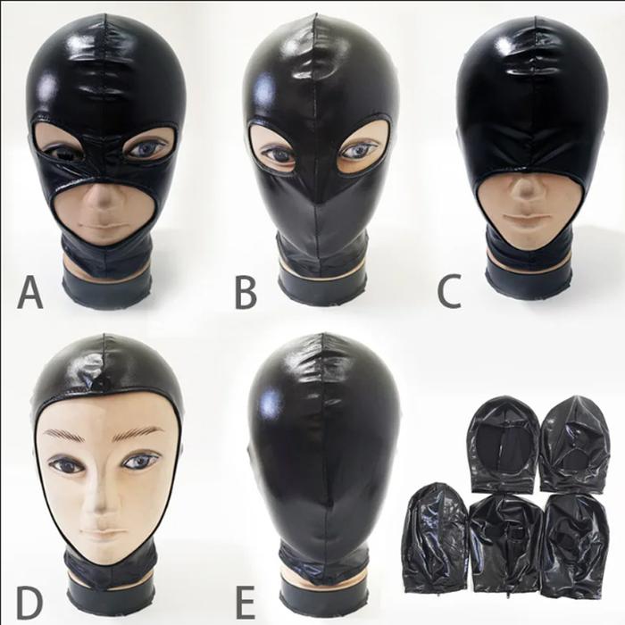Halloween Latex Hood Mask Leather Fetish Head Hood Sexy Black Cosplay Mask for Women Men Party Role