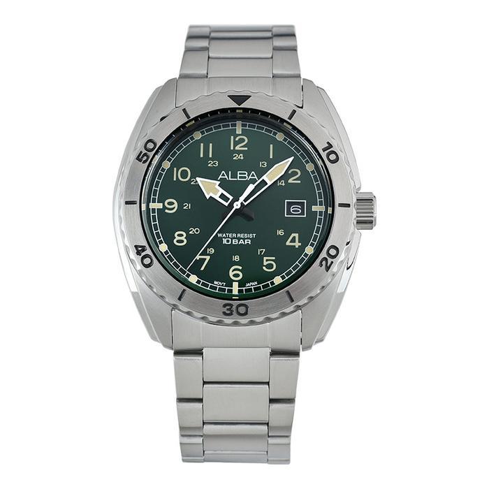 Jam Tangan Pria Alba AS9U71X1 Sport dengan Dial Hijau dan Tali Stainless Steel untuk Gaya Maskulin