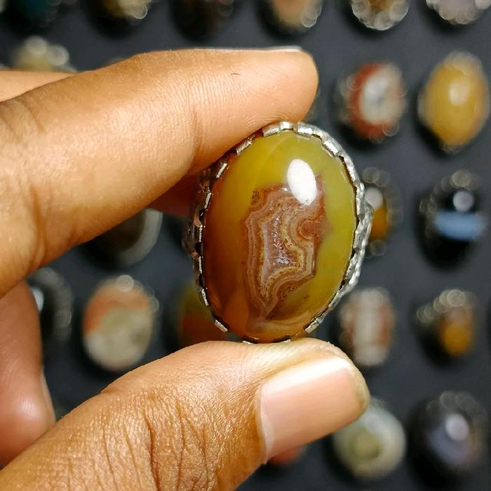Cincin Batu Akik Unik Antik Gambar Huruf F