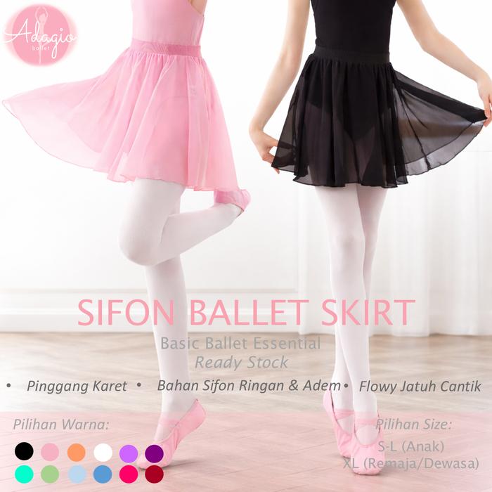 Adagio Rok Balet Kain Kaca Organdi Sifon Ungu Wrapskirt Ballet Anak Bahan Sifon Size M & L Pinggang 