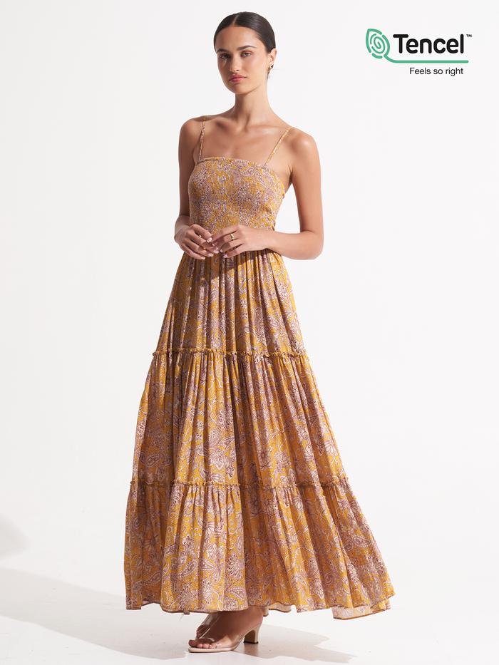 Morrato Bali - Tierred Strappy Maxi Dress Neysa Maxi Dress - Livia Saffron Wanita