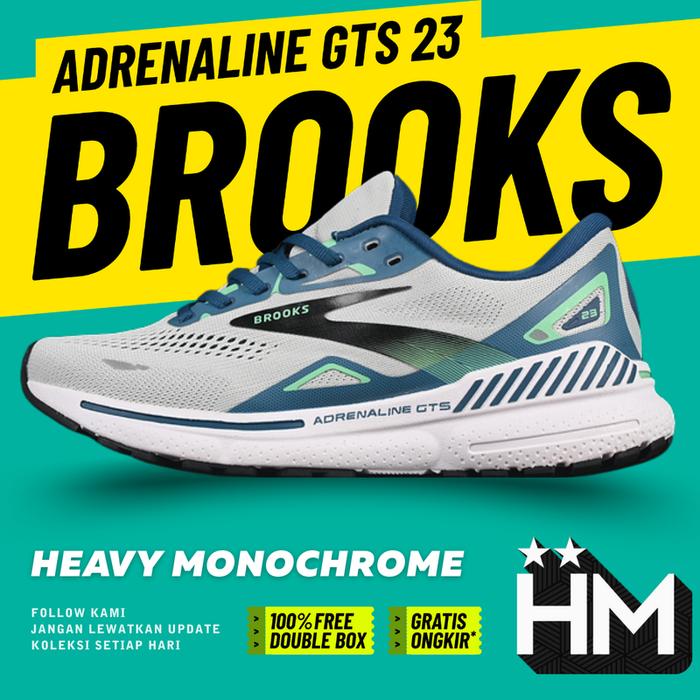 Brooks Adrenaline GTS 23 Grey Teal Black 1103911D427 Running Shoes Sepatu Lari Sneaker (Size 36-45)