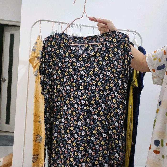 Daster Hitam Motif Bunga Bunga