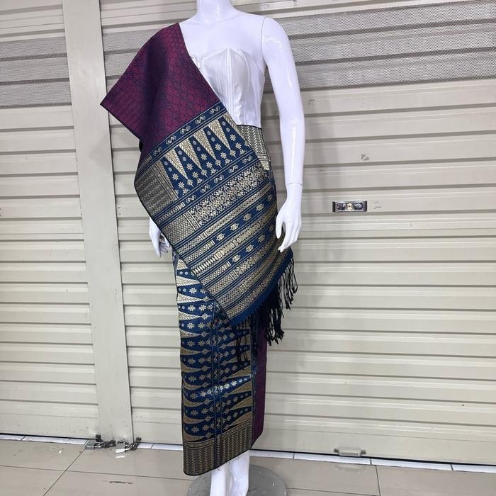 Set Songket Tumtuman Tanpa Sambung + Selendang Warna Pink Biru | Benang Bembet Premium Dan Elegan