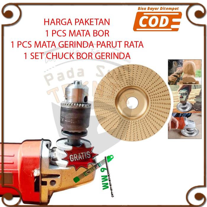 mata gerinda gergaji parut ukir kikir poles amplas kayu rata + chuck bor drat kepala gerinda
