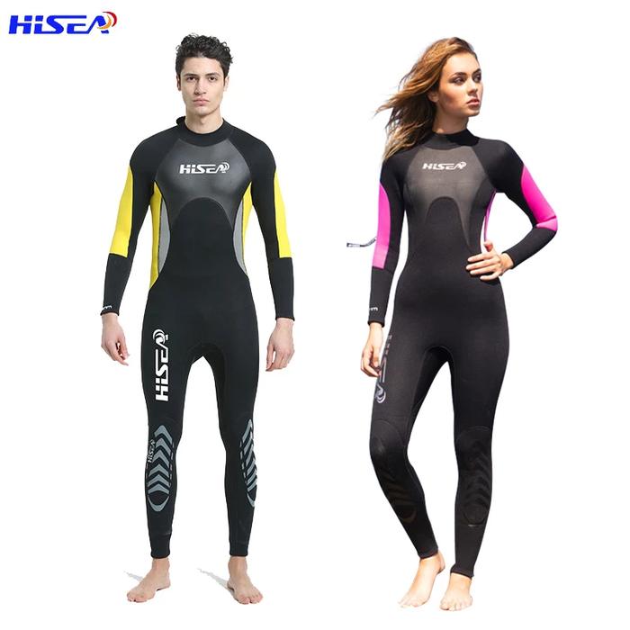 Hisea Setelan Menyelam Neoprene Pria Wanita 3MM Baju Renang Lembut