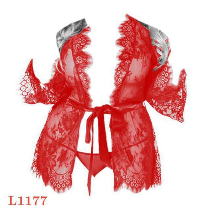 L1177 Lingerie Jumbo Kimono Sexy Baju Tidur Dinas Malam Wanita Seksi Lengan Panjang Lace Motif Bunga