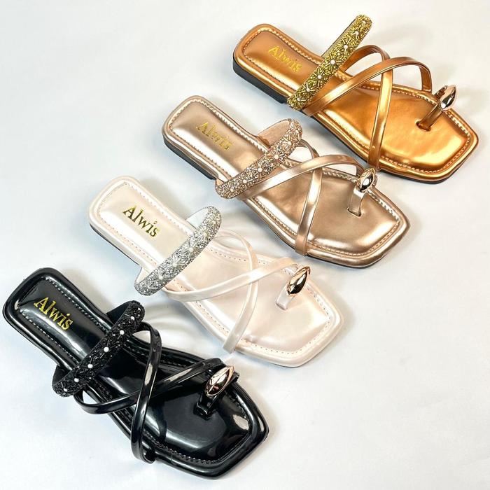 Alwisshoes - ADELE Sandal Wanita Jepit Kekinian Karet Non Slip Sendal Flat Cewek Elegan Korean Style