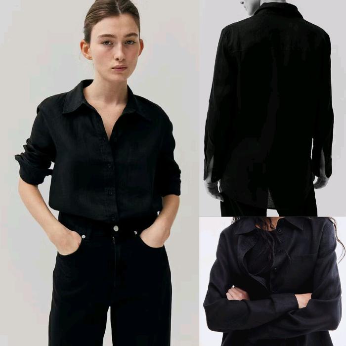 HnM linen shirt kemeja hitam