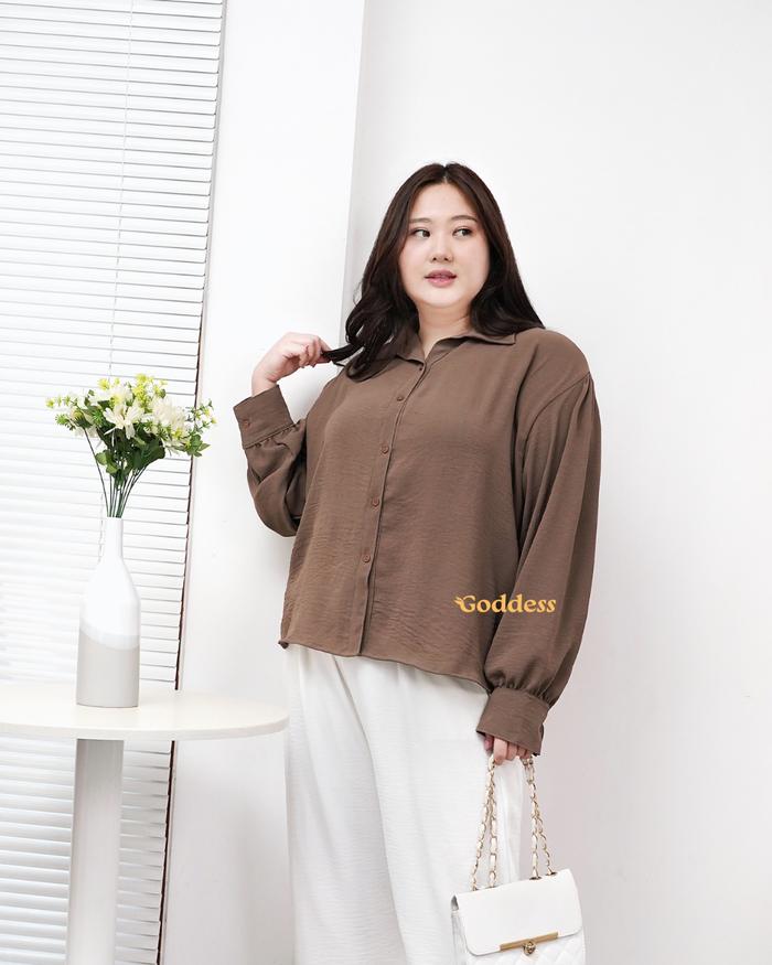 Goddess Bali | Fina Kemeja Wanita Jumbo / Kemeja Wanita Casual Lengan Panjang Big Size ukuran 2XL LD