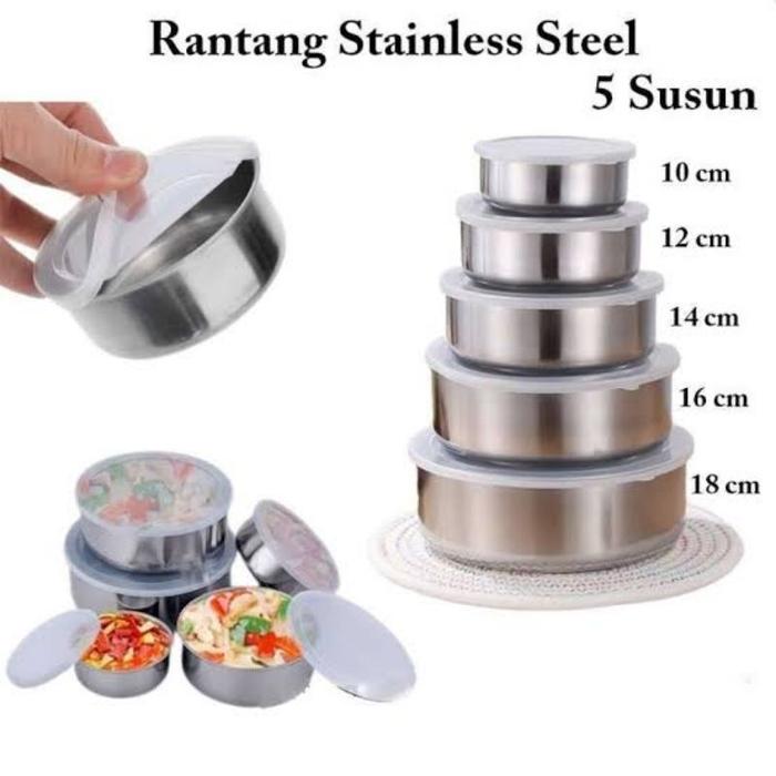 Tukuoke Rantang Beranak Stainlees Steel 5 Susun+Tutup / Rantang Beranak Set Isi 5 Wadah Saji Mangkok