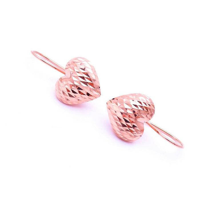585 purple gold plated 14K rose gold shiny heart earrings for women three-dimensional craftsmanship 