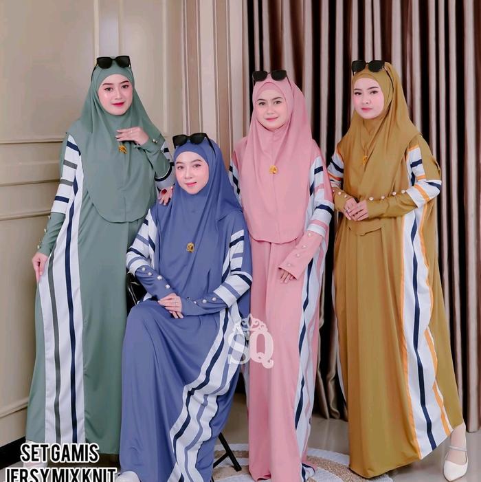 SET SYARI PRIMADONA FREE INNER _ detail bahan jersey mix kaos uniclo