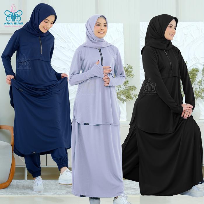 Afna Setelan Olahraga Nahla Hilya Rok Celana Jogger Training Panjang Kaos Atasan Olahraga Wanita Mus