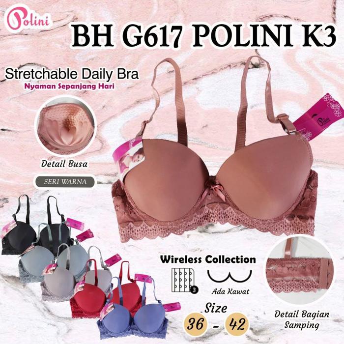 POLINI G617 BRA  wanita/BH wanita brokat berkawat pakaian dalam wanita kancing 3 size 36-38-40-42