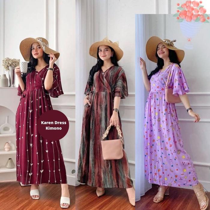 daster kimono rayon adem model kareen warna polos