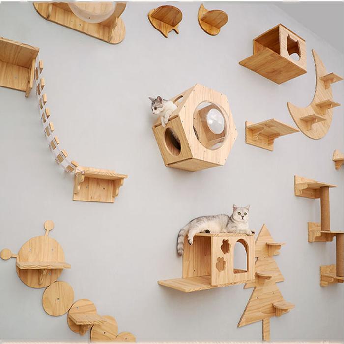 Wall Mounted Cat Climbing Frame Cat Tree Solid Wood Cat Jumping
