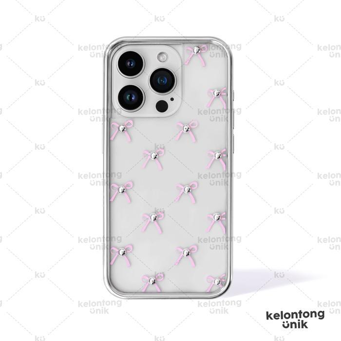 KELONTONG UNIK | ELODIE Silvery Pink Pearl Bow Case Coquette - Hardcase / Casing HP for iPhone X XS 