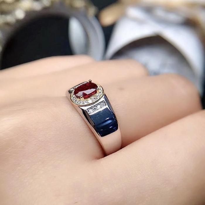 Fashion Man Ring for Daily Wear 5mm*7mm Natural Garnet Ring Solid 925 Silver Garnet Man Ring Gift fo
