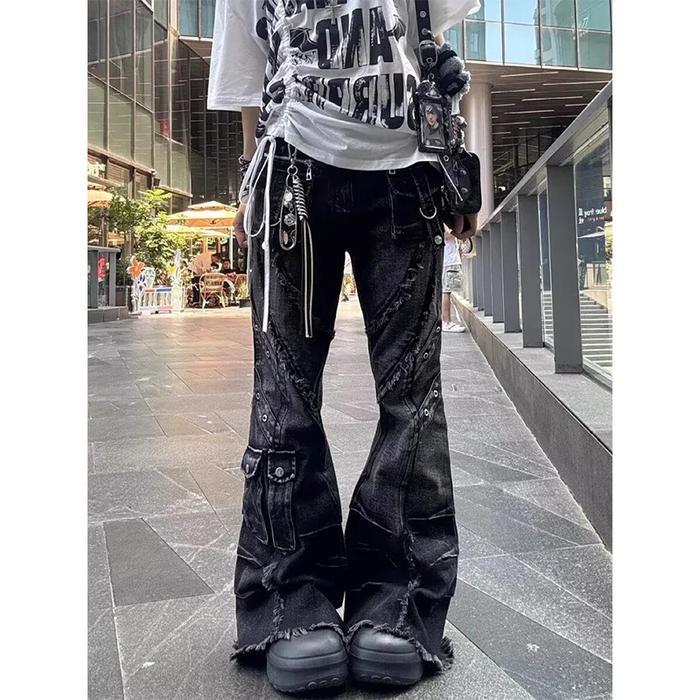 Women Men Bootcut Cargo Pants American Streetwear Style Visual Kei Design High Street Vibe Uni Denim