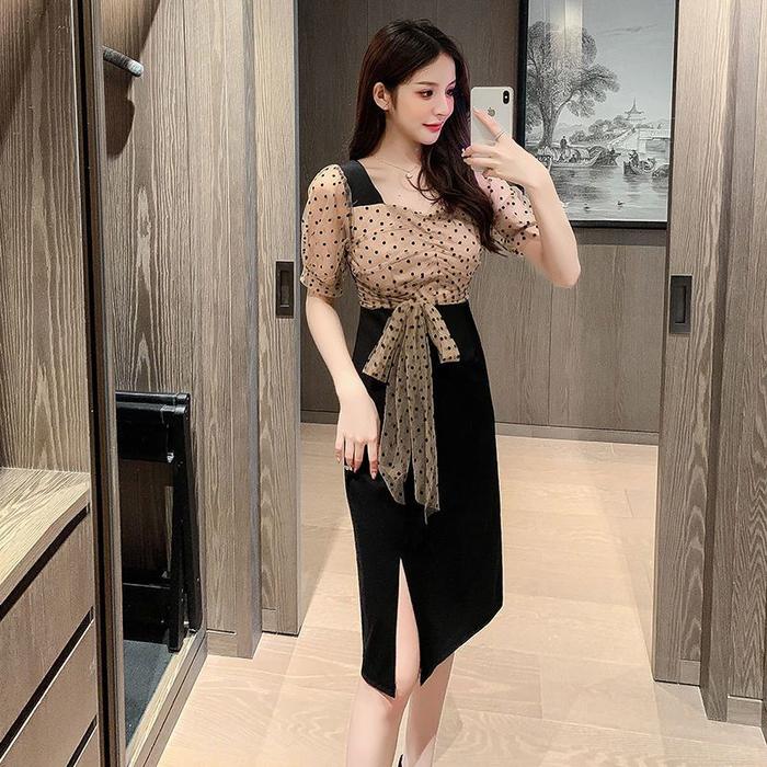 MissMoka Chloe Midi dress Chiffon Polkadot Tulle Korean girly feminim style